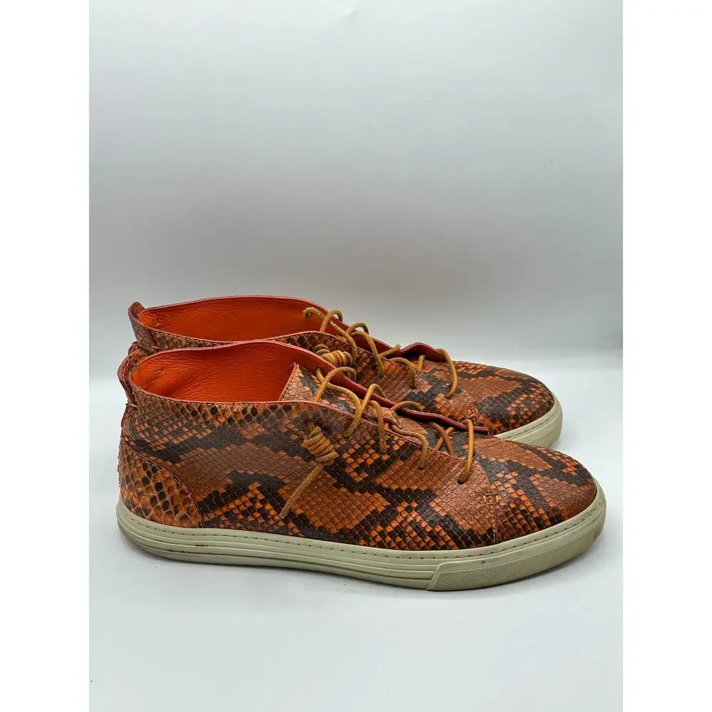 GUCCI Mid-Top Snakeskin Python Print Sneakers Orange Brown Sz 10 G/US 10.5 $1295